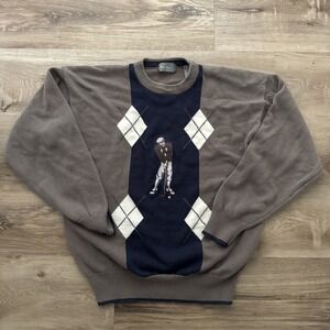 Vintage John Ashford Golf Sweater Mens XL Tan Cotton Pull Over Golfer